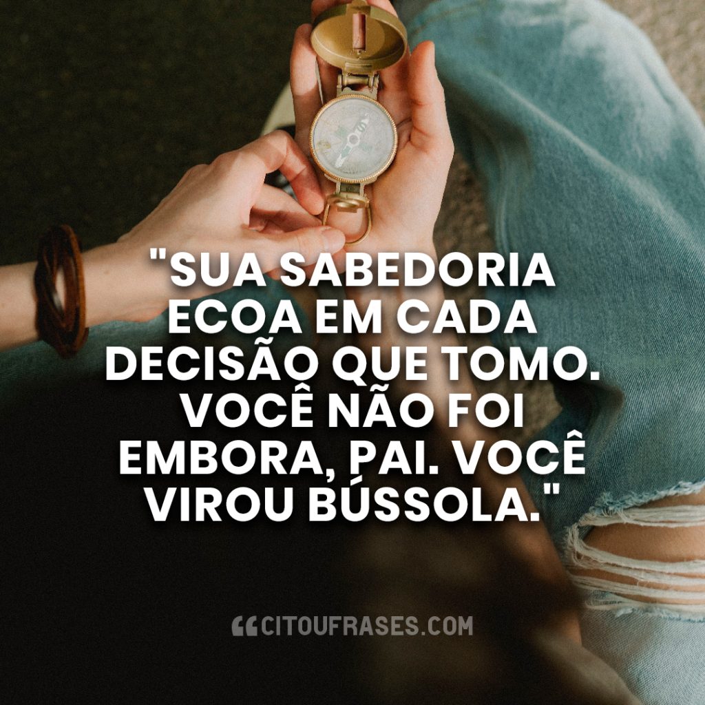 "Sua sabedoria ecoa em cada decisão que tomo. Você não foi embora, pai. Você virou bússola."