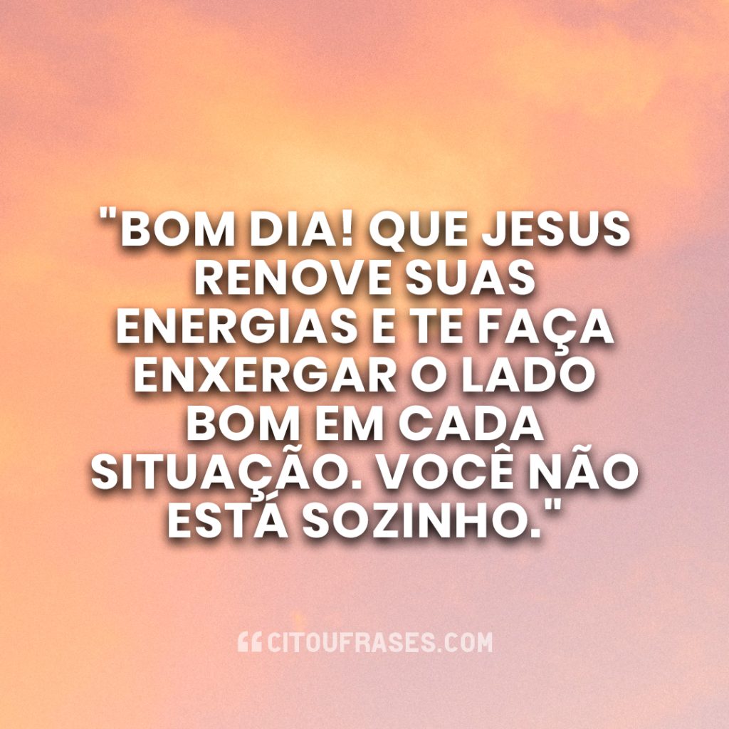 "Bom dia! Que Jesus renove suas energias e te faça enxergar o lado bom em cada situação. Você não está sozinho."