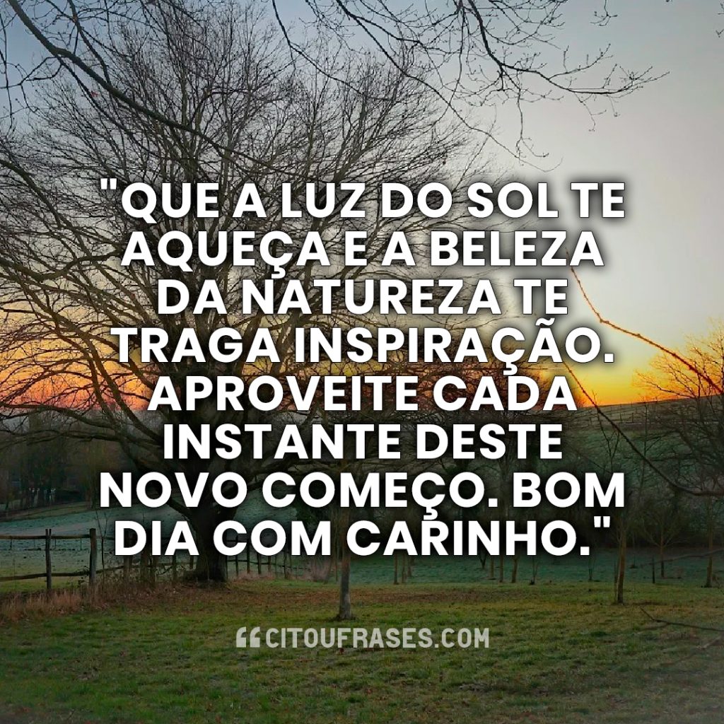 "Que a luz do sol te aqueça e a beleza da natureza te traga inspiração. Aproveite cada instante deste novo começo. Bom dia com carinho."